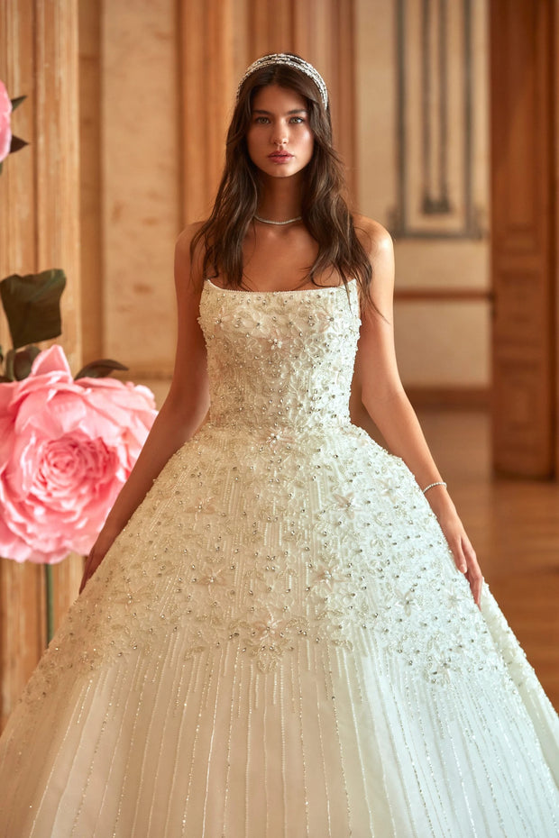 Premium Crystal Embellished Off-White Wedding Gown