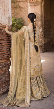 Premium Golden Gharara Kameez Dupatta Pakistani Wedding Dress