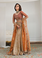 Premium Golden Lehenga and Red Choli Pakistani Bridal Dress