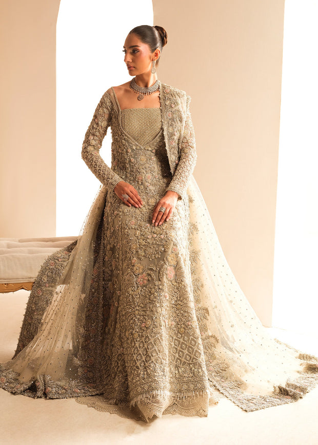 Premium Gown Lehenga Style Silver Grey Pakistani Bridal Dress