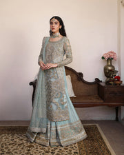 Premium Ice Blue Kameez Sharara Style Pakistani Wedding Dress