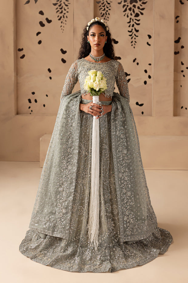 Premium Ice Grey Organza Lehenga Choli Pakistani Bridal Dress