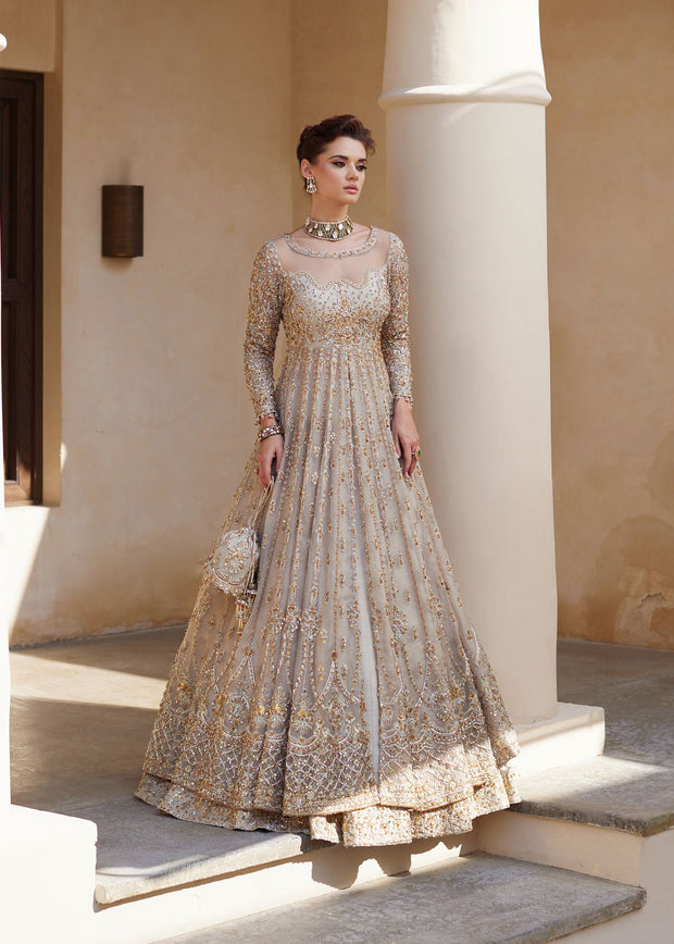 Premium Ivory Pakistani Bridal Dress in Lehenga and Gown Style