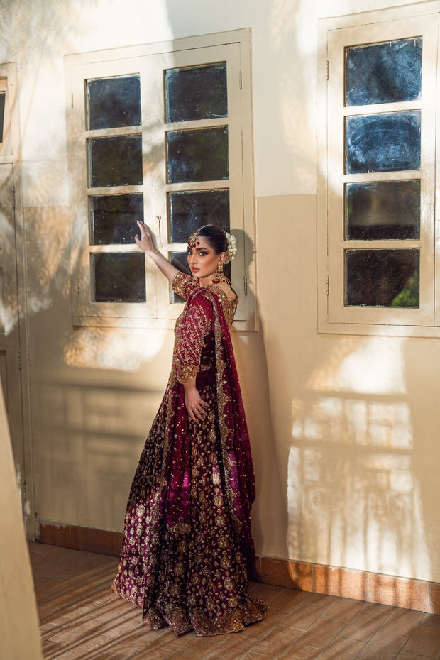 Premium Maroon Choli Lehenga Dupatta Pakistani Bridal Dress