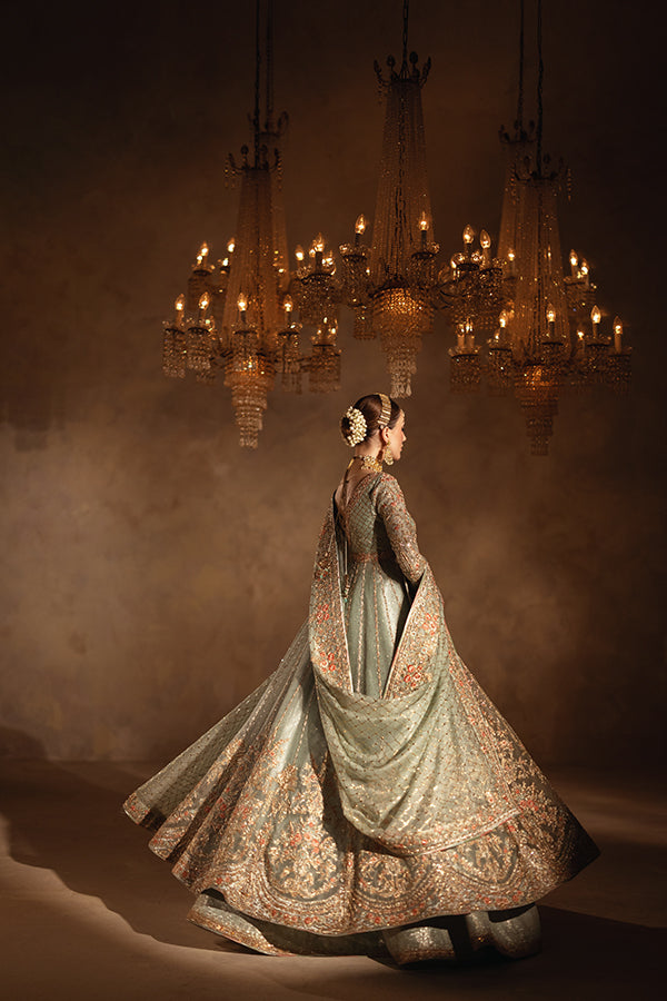 Pakistani Bridal Dress in Gown Lehenga Dupatta Style