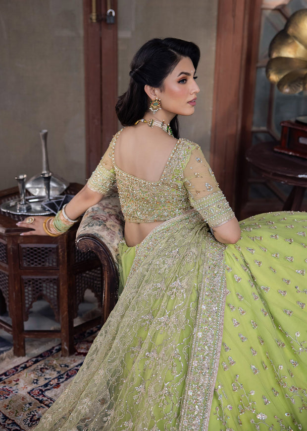 Premium Pakistani Bridal Dress in Green Lehenga Choli Style