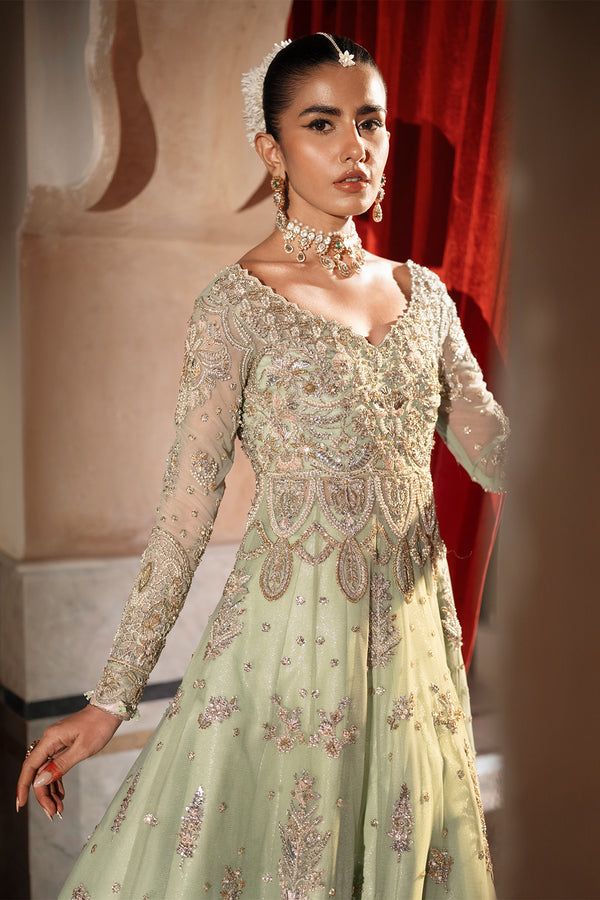 Premium Pakistani Bridal Dress in Green Lehenga Gown Style