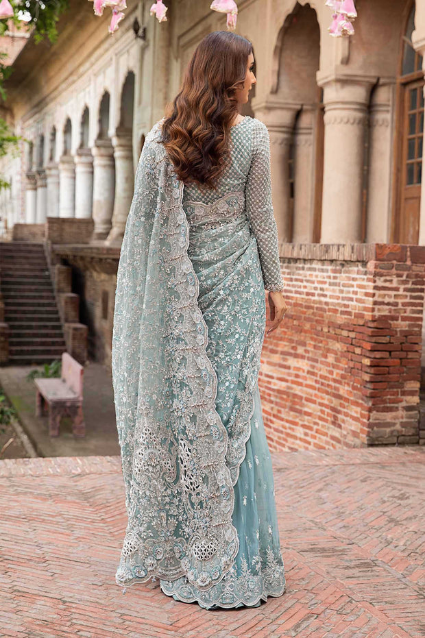 Premium Pakistani Bridal Dress in Ice Blue Wedding Saree Style