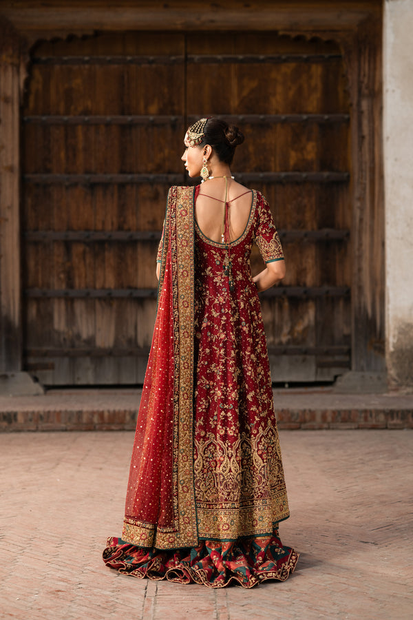 Premium Pakistani Bridal Dress in Open Frock and Lehenga Style