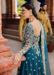 Premium Pakistani Bridal Dress in Open Gown Blue Lehenga Style