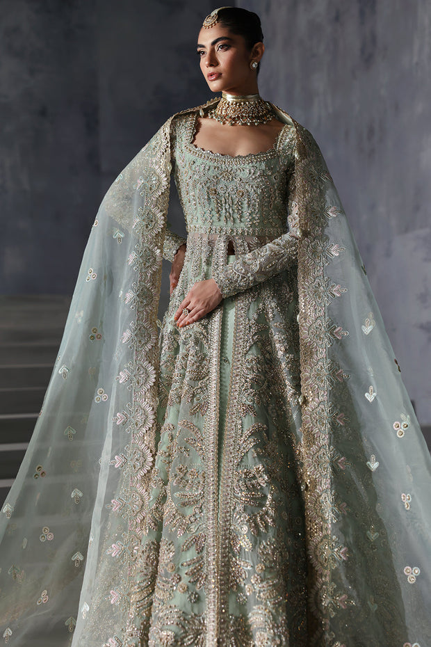 Premium Pakistani Bridal Dress in Open Gown and Lehenga Style