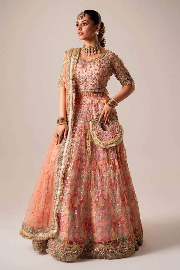 Premium Pakistani Bridal Dress in Organza Choli Lehenga Style