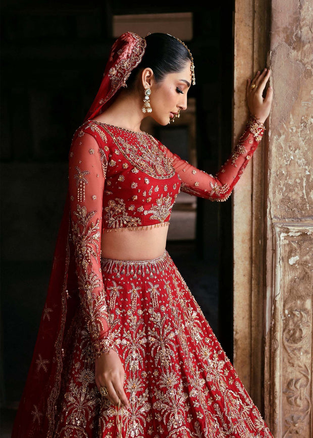 Premium Pakistani Bridal Dress in Red Choli and Lehenga Style