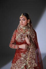 Premium Pakistani Bridal Dress in Red Lehenga and Choli Style