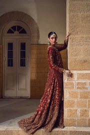 Premium Pakistani Bridal Dress in Red Lehenga and Kameez Style