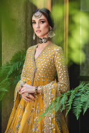 Premium Pakistani Bridal Mehndi Dress in Angrakha Lehenga Style