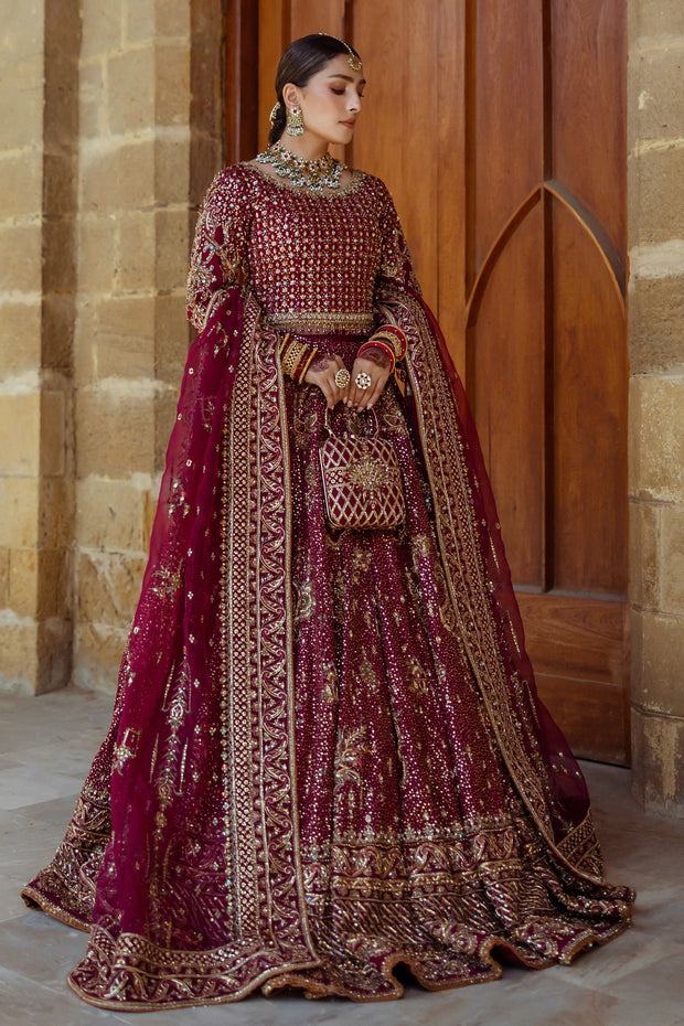 Premium Pakistani Bridal Outfit in Plum Lehenga Choli Style