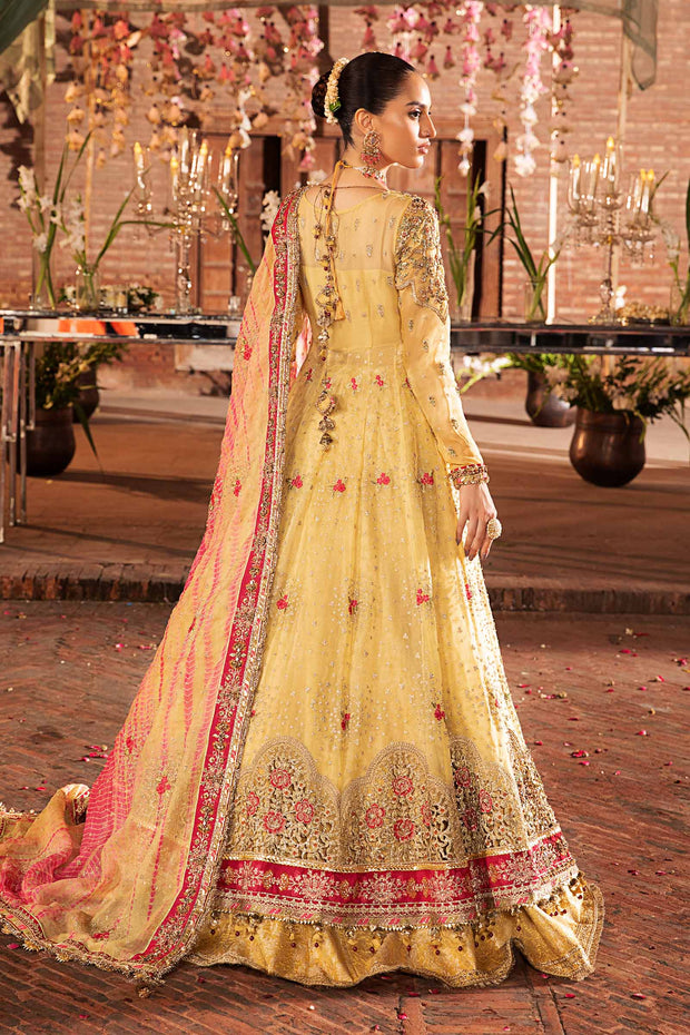 Premium Pakistani Bridal Outfit in Yellow Frock Lehenga Style