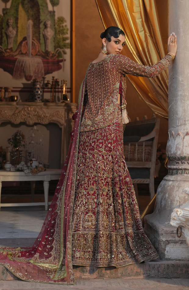 Premium Pakistani Bridal Shirt and Red Lehenga in Mermaid Style