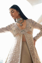 Premium Pakistani Wedding Dress in Open Kameez Lehenga Style