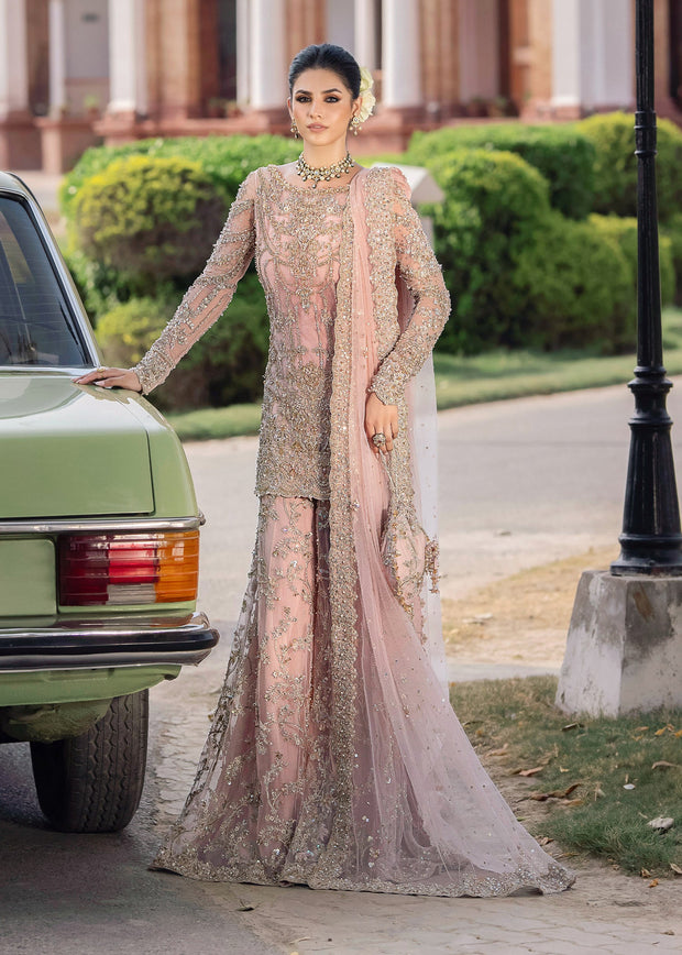 Premium Pakistani Wedding Dress in Pink Sharara Shirt Style