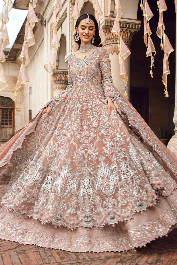 Premium Pink Pakistani Bridal Dress in Frock and Lehenga Style