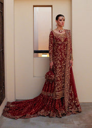 Premium Red Pakistani Wedding Dress in Bridal Gharara Style