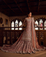 Premium Tea Pink Tissue Shirt and Bridal Gharara Style Dress