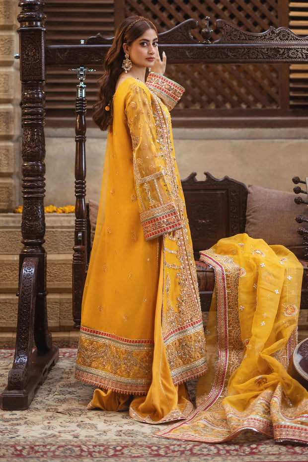 Premium Yellow Tilla Embroidered Pakistani Wedding Kameez Trousers