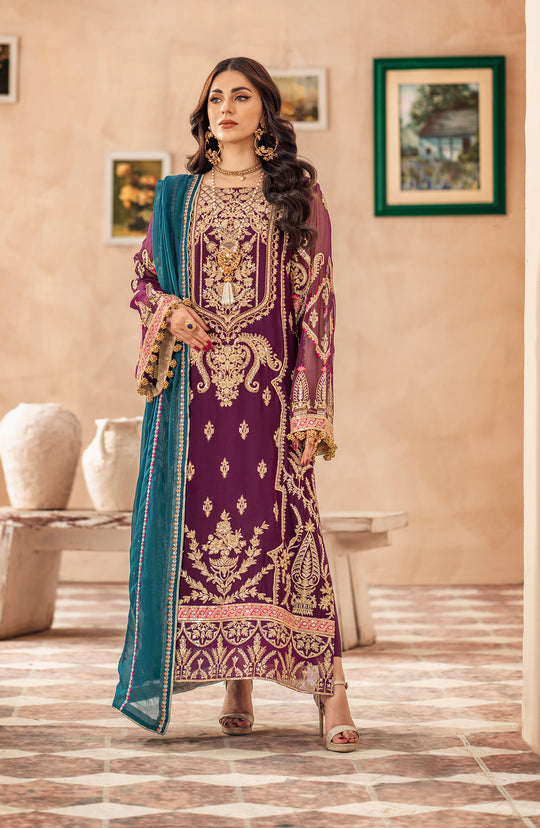 Purple Heavily Embellished Pakistani Kameez Trousers Wedding Dress