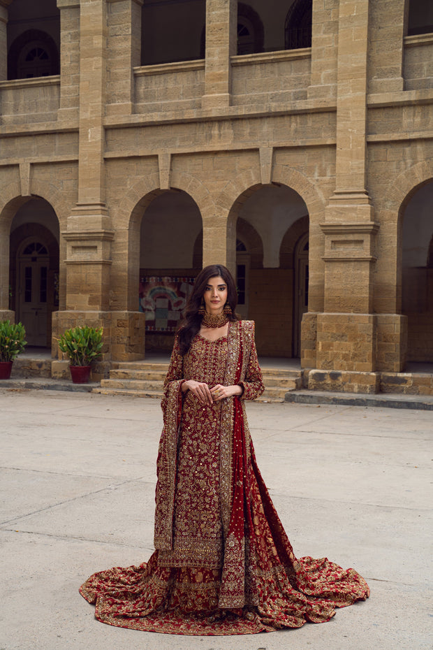 Red Bridal Lehenga and Kameez Pakistani Wedding Dress