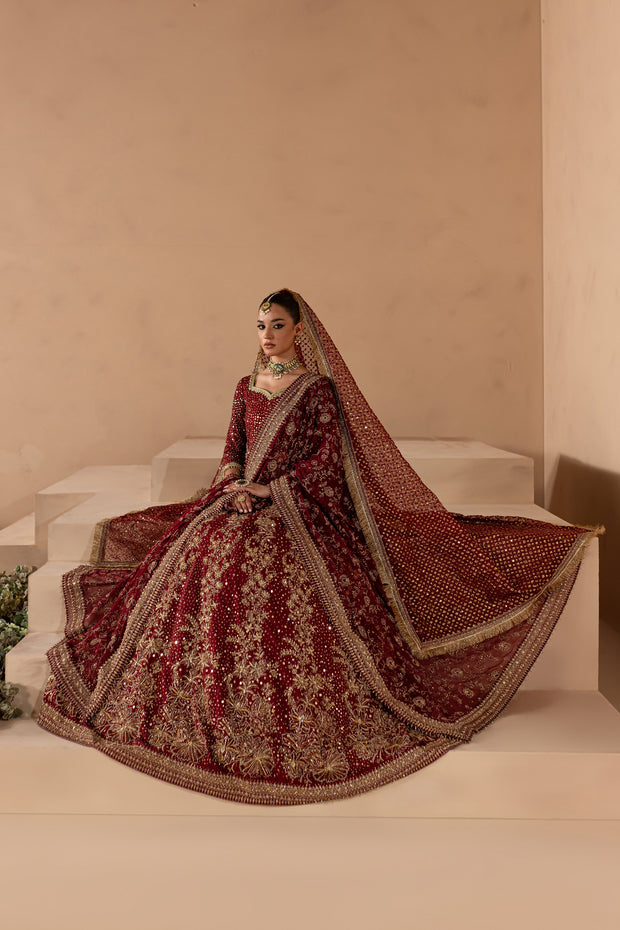 Red Choli Lehenga and Dupatta Pakistani Bridal Outfit