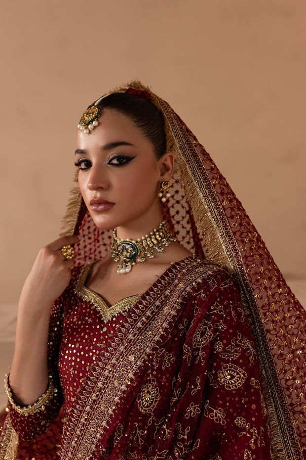 Red Choli Lehenga and Dupatta Pakistani Bridal Dress