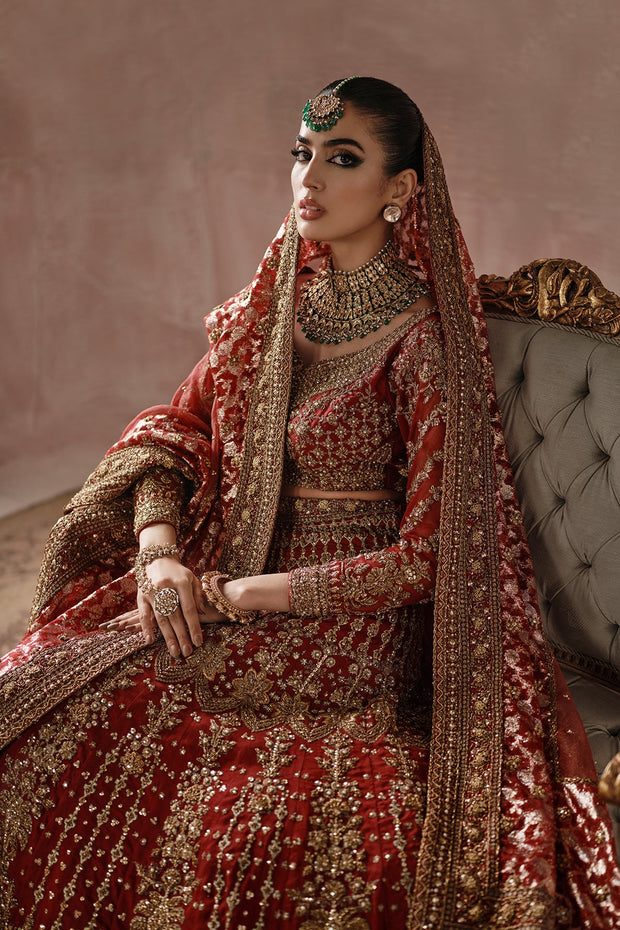 Red Gold Heavily Embellished Pakistani Bridal Dress Lehenga Choli