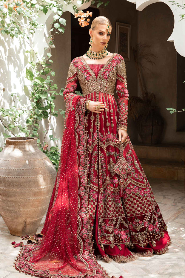 Red Open Gown with Lehenga Dupatta Pakistani Bridal Dress