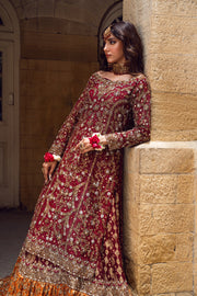 Red Pakistani Bridal Dress in Farshi Lehenga Kameez Style