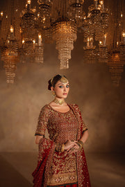 Red Pakistani Bridal Dress in Gharara and Kameez Style