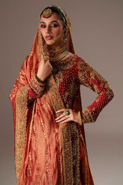 Red Pakistani Bridal Dress in Kameez Dupatta and Gharara Style