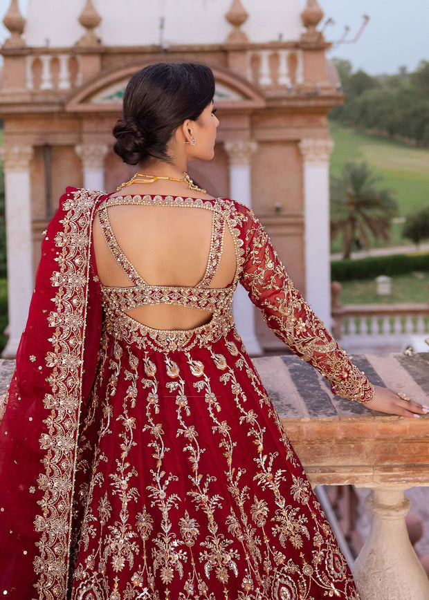 Red Pakistani Bridal Dress in Lehenga and Pishwas Style