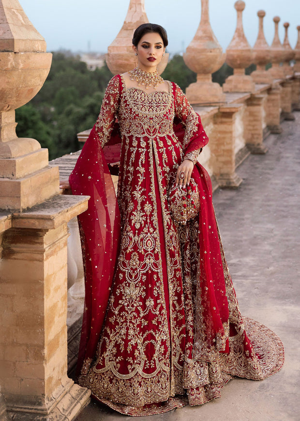 Red Pakistani Bridal Dress in Lehenga and Pishwas Style Online