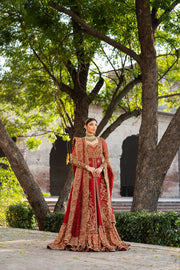 Red Pakistani Bridal Dress in Open Kameez Lehenga Style Online