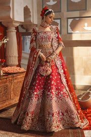 Red Pakistani Bridal Dress in Royal Lehenga Choli Dupatta Style