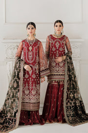 Red Pakistani Party Dress in Kameez Dupatta and Gharara Style