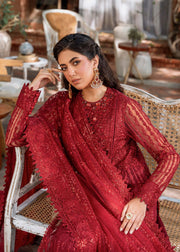 Red Pakistani Party Dress in Kameez Sharara Style