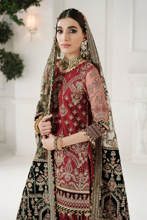 Red Pakistani Party Dress in Kameez and Gharara Style