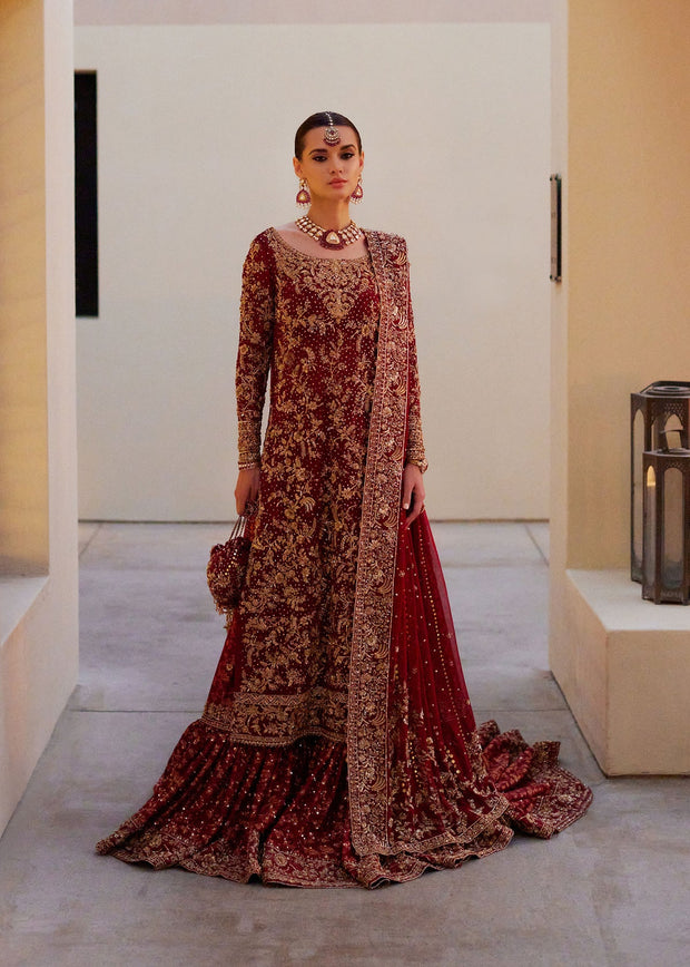 Red Pakistani Wedding Dress in Bridal Gharara Style