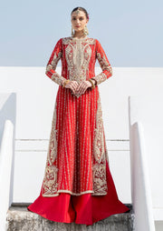 Red Pakistani Wedding Dress in Kameez Sharara Style