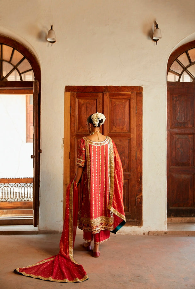 Red Pakistani Wedding Dress in Kameez Trouser Style Online