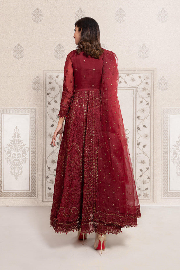 Red Shade Chikankari Pakistani Party Dress in Long Frock Style