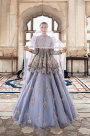 Regal Lavender Embroidered Pakistani Bridal Dress Peplum Style Lehenga